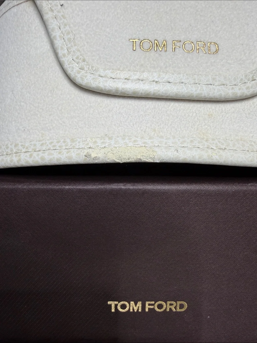 Tom Ford Cream Eyewear Case with Gold Logo